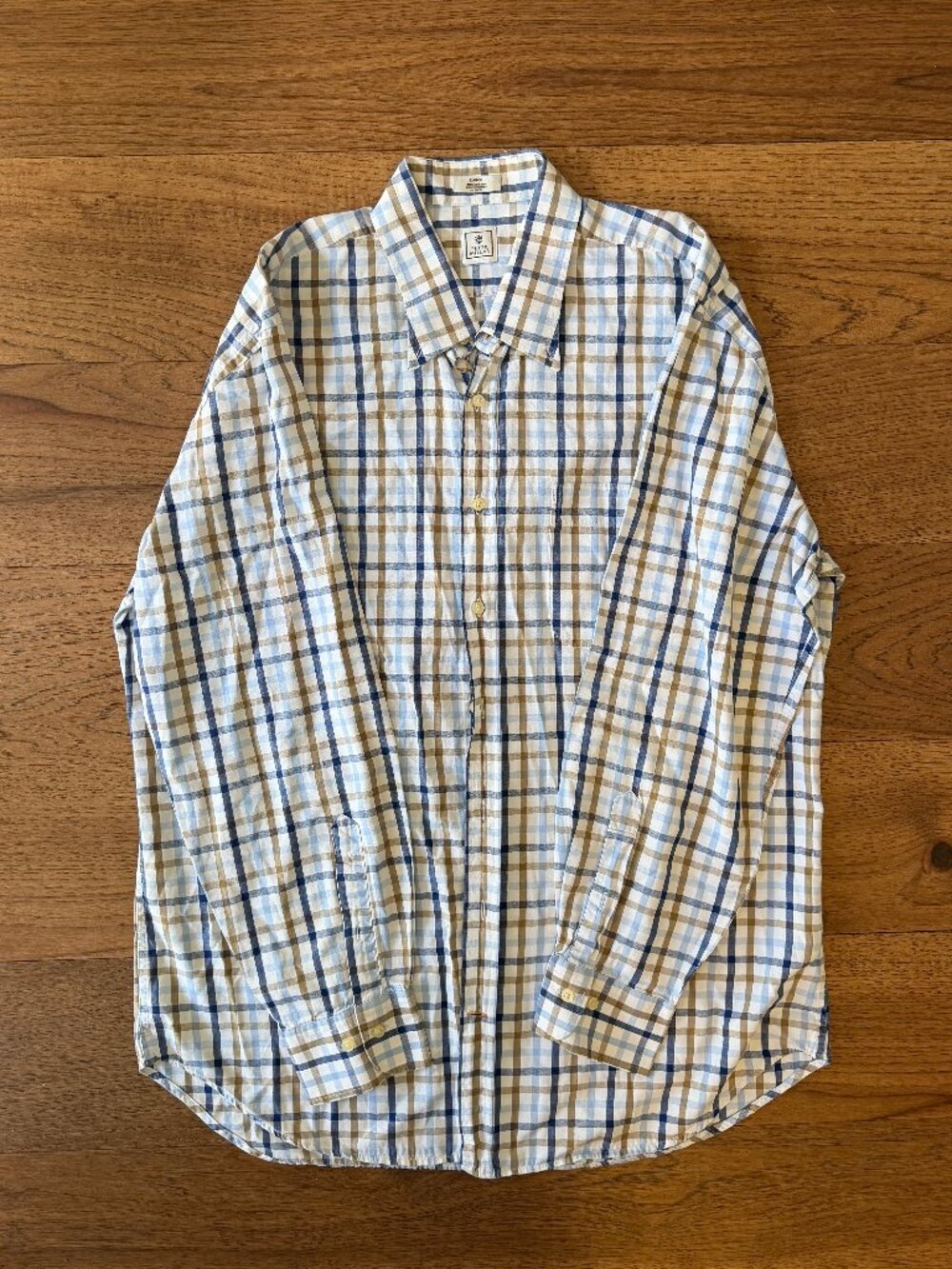 Peter Millar Crown Collection Plaid Button Down Sport Shirt Blue Brown